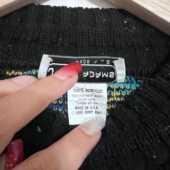 Vintage Jane Adams 90s Geometric Print Pullover Knit Sweater - Picture 4 of 7